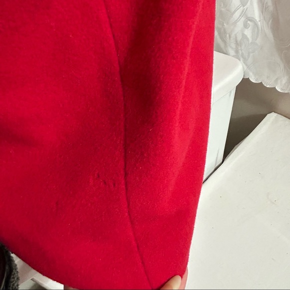 London Fog ZENA Candy Red Black Leather Trim Wool Clasp Snap Button Up Pea Coat - Picture 13 of 13